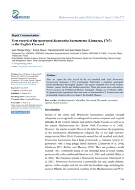 First Record of the Gastropod Stramonita Haemastoma (Linnaeus, 1767) in the English Channel