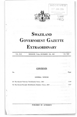 Swaziland Government Gazette Extraordinary