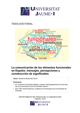 La Comunicación De Los Alimentos Funcionales En España: Mensajes, Percepciones Y Construcción De Significados