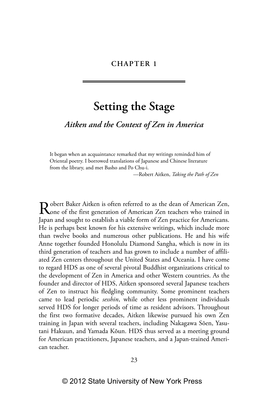 Setting the Stage Aitken and the Context of Zen in America