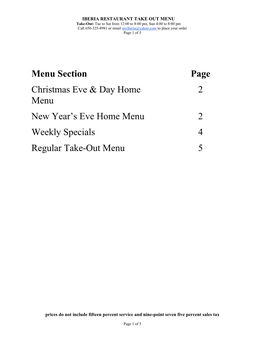 Menu Section Page Christmas Eve & Day Home Menu 2 New Year's Eve