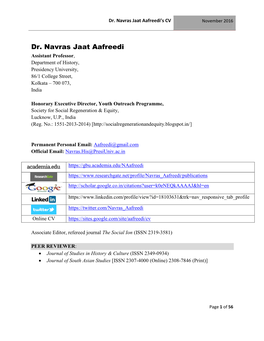 Dr. Navras Jaat Aafreedi’S CV November 2016