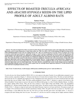 Effects of Roasted Treculia Africana and Arachis Hypogea Seeds on the Lipid Profile of Adult Albino Rats