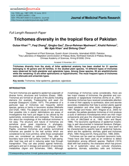 Trichomes Diversity in the Tropical Flora of Pakistan