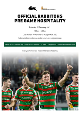 2021 Charity Shield Official Rabbitohs Pre Game Hospitality