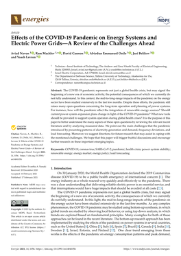 Effects of the COVID-19 Pandemic on Energy Systems and Electric Power Grids—A Review of the Challenges Ahead