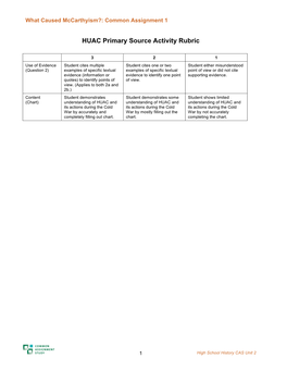 HUAC Primary Source Activity Rubric