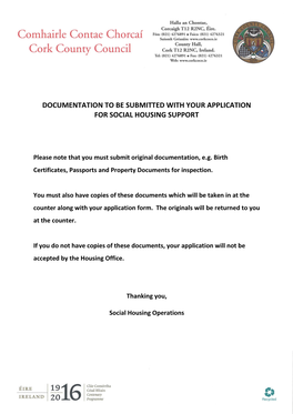 Documentation to Be Submitted with Your Application for Social Housing Support