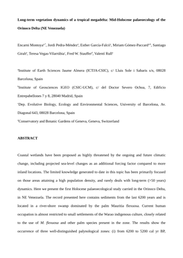 Mid-Holocene Palaeoecology of the Orinoco Delta (NE Venezuela)