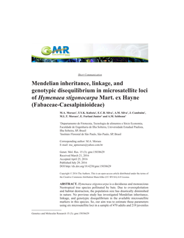 Mendelian Inheritance, Linkage, and Genotypic Disequilibrium in Microsatellite Loci of Hymenaea Stigonocarpa Mart