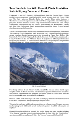 Tom Hornbein Dan Willi Unsoeld, Pionir Pendakian Rute Sulit Yang Perawan Di Everest