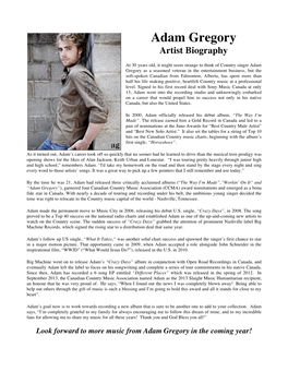 Adam Gregory Artist Biography