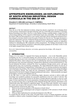 Appropriate Knowledges: an Exploration of South African Industrial Design Curricula in the Era of 4Ir