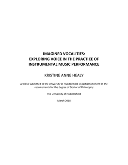 Imagined Vocalities: Exploring Voice in the Practice of Instrumental Music Performance