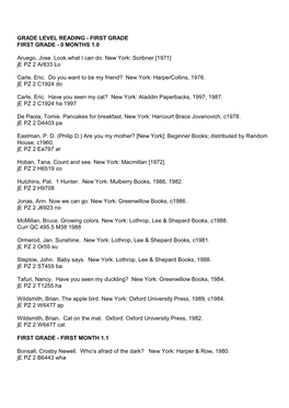 Grade Level Reading - First Grade First Grade - 0 Months 1.0