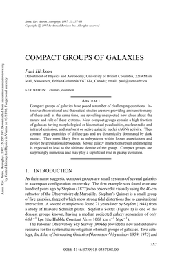 Compact Groups of Galaxies