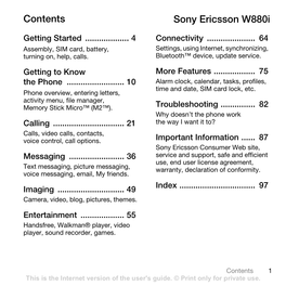 Contents Sony Ericsson W880i