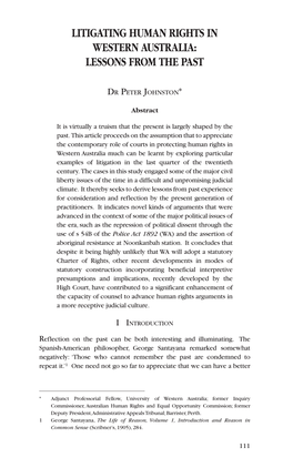 Litigating Human Rights in Western Australia: Lessons from the Past Litigating Human Rights in Western Australia: Lessons from the Past