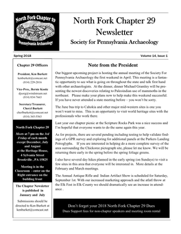 North Fork Chapter 29 Newsletter Society for Pennsylvania Archaeology