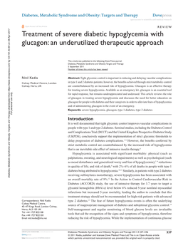 Treatment of Severe Diabetic Hypoglycemia with Glucagon: an Underutilized Therapeutic Approach