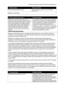 Blackburn Youth Radio Community Radio Licence Application Form