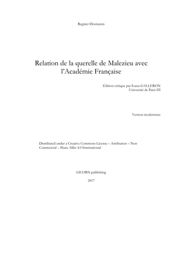Relation De La Querelle De Malezieu Avec L'académie Française