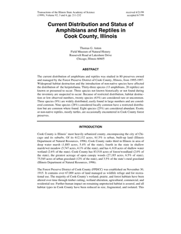 Current Distribution and Status of Amphibians and Reptiles in Cook County, Illinois