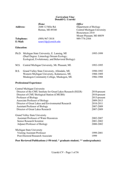 Page 1 of 56 Curriculum Vitae Donald G. Uzarski Home Office Address