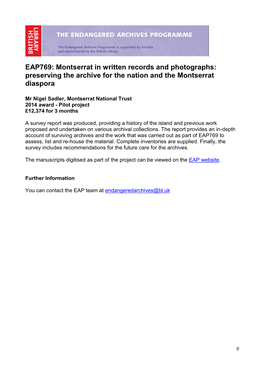 EAP769: Montserrat in Written Records and Photographs: Preserving the Archive for the Nation and the Montserrat Diaspora