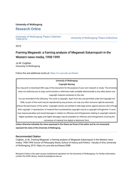 Framing Megawati: a Framing Analysis of Megawati Sukarnoputri in the Western News Media, 1998-1999