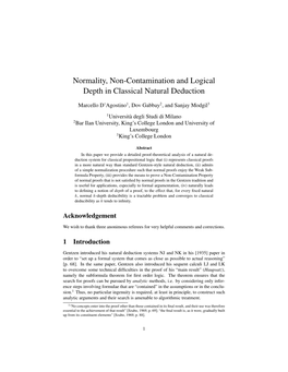 Normality, Non-Contamination and Logical Depth in Classical Natural Deduction