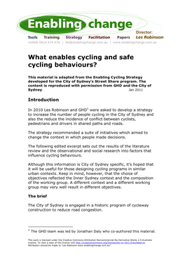 What Enables Cycling and Safe Cycling Behaviours?