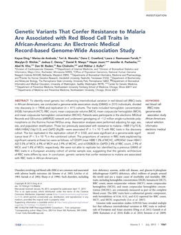 Genetic Variants That Confer Resistance to Malaria Are