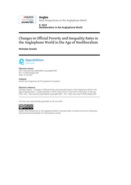 Changes in Official Poverty and Inequality Rates in the Anglophone World in the Age of Neoliberalism