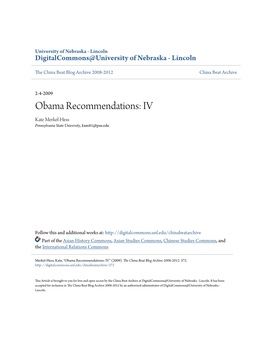 Obama Recommendations: IV Kate Merkel-Hess Pennsylvania State University, Kxm81@Psu.Edu