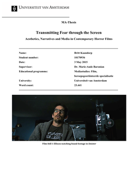 Transmitting Fear Through the Screen Aesthetics, Narratives and Media in Contemporary Horror Films