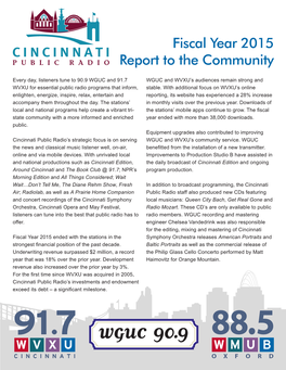 Fiscal Year 2015 Report to the Community