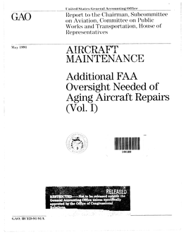 Additional FAA Oversight Needed of Aging Aircraft Repairs (Vol