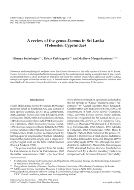 A Review of the Genus Esomus in Sri Lanka (Teleostei: Cyprinidae)
