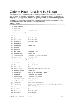 Locations by Mileage Until 1919 It Was Known As the Chalk River Sub