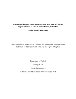 An Intertextual Approach to Evolving Representations of Jews in British Fiction, 1701-1876