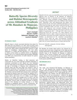 Butterfly Species Diversity and Habitat Heterogeneity Across Altitudinal Gradients of Mt. Banahaw De Majayjay, Philippines