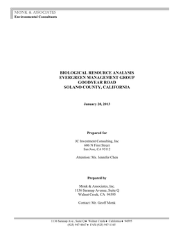 Biological Resource Analysis Evergreen Management Group Goodyear Road Solano County, California