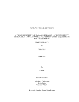 Nandan in the Ming Dynasty a Thesis Submitted to The