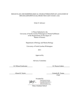 Molecular and Morphological Characterization of Alexandrium Species (Dinophyceae) from the East Coast, Usa