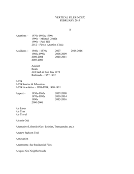 Vertical Files Index February 2015 A