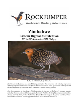 Zimbabwe Eastern Highlands Extension 16Th to 20Th September 2019 (5 Days)