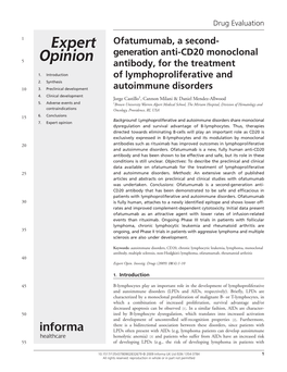 Ofatumumab, a Second- Generation Anti-CD20 Monoclonal Antibody, For