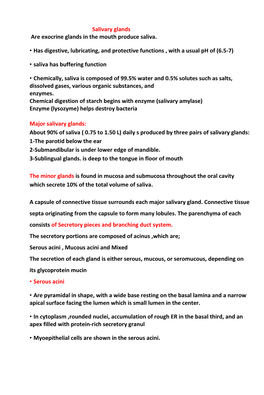 Salivary Glands Are Exocrine Glands in the Mouth Produce Saliva. • Has Digestive, Lubricating, and Protective Functions , With