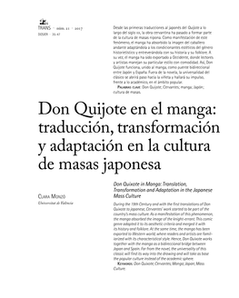 Don Quijote En El Manga: Traducción, Transformación Y Adaptación En La